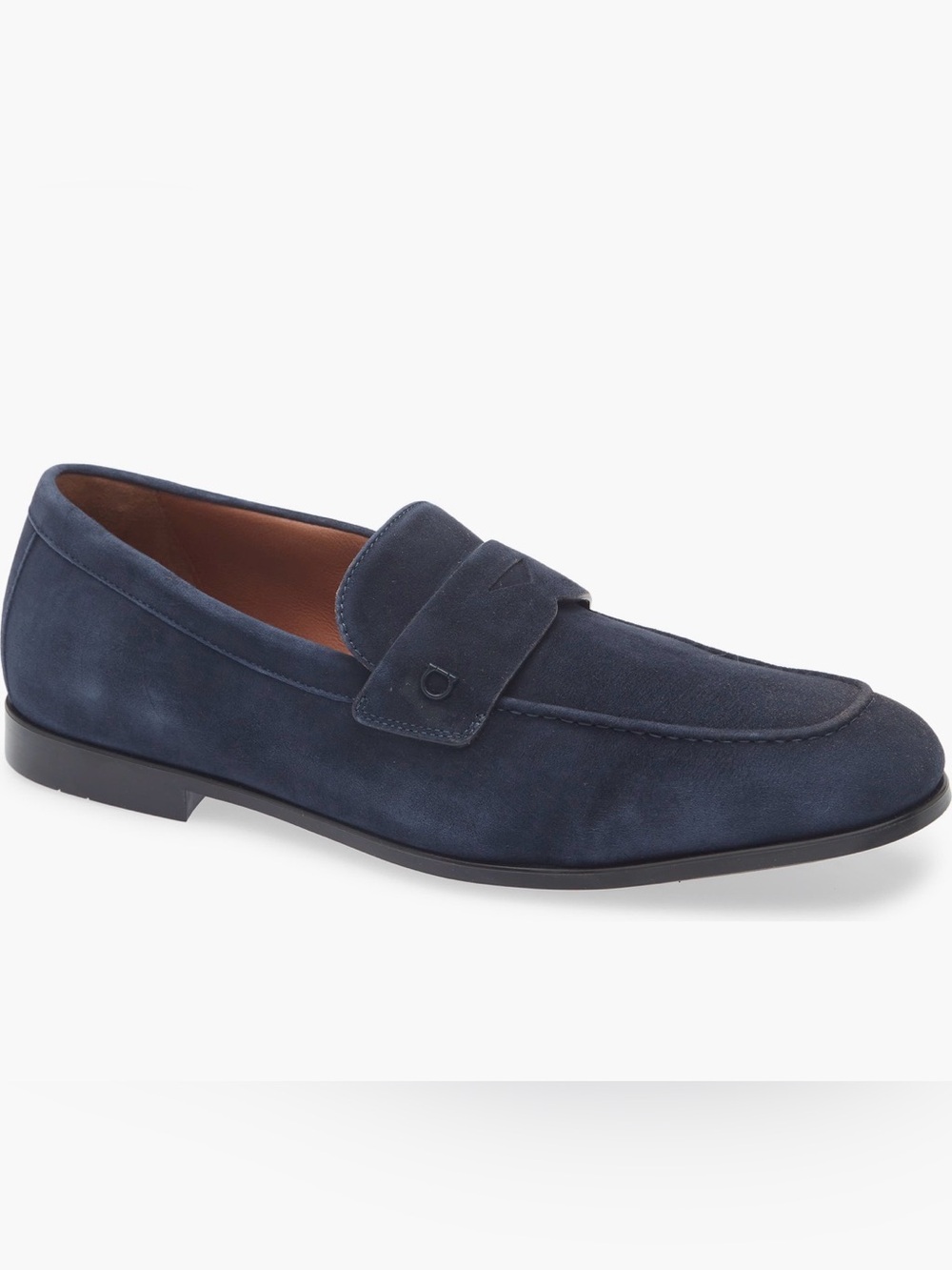 FERRAGAMO Tiberio Penny Loafer NEW Navy Blue Suede Men’s size 8 E WIDE